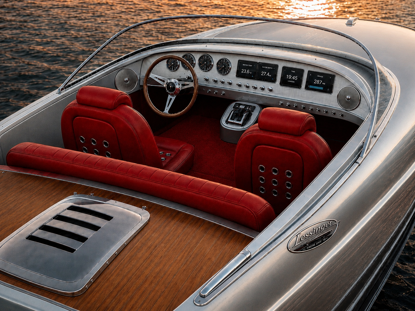 Détail du cockpit rouge et aluminium