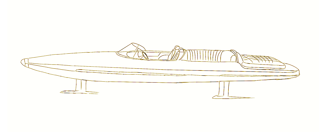 Croquis du Lessinger Foil 30 — profil latéral épuré sur foils