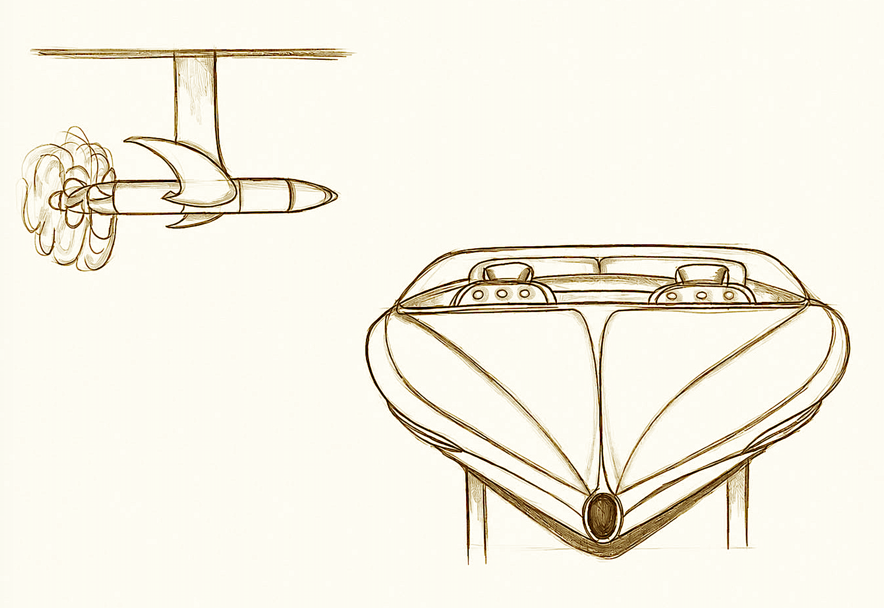 Croquis du Lessinger Foil 30 — étude de face et propulsion hydrofoil