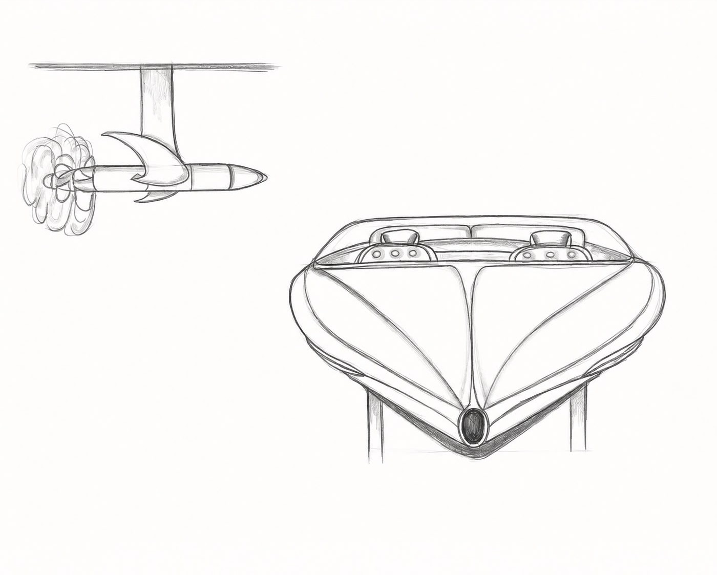 Esquisse originale du concept Lessinger Hydrofoil et de sa propulsion