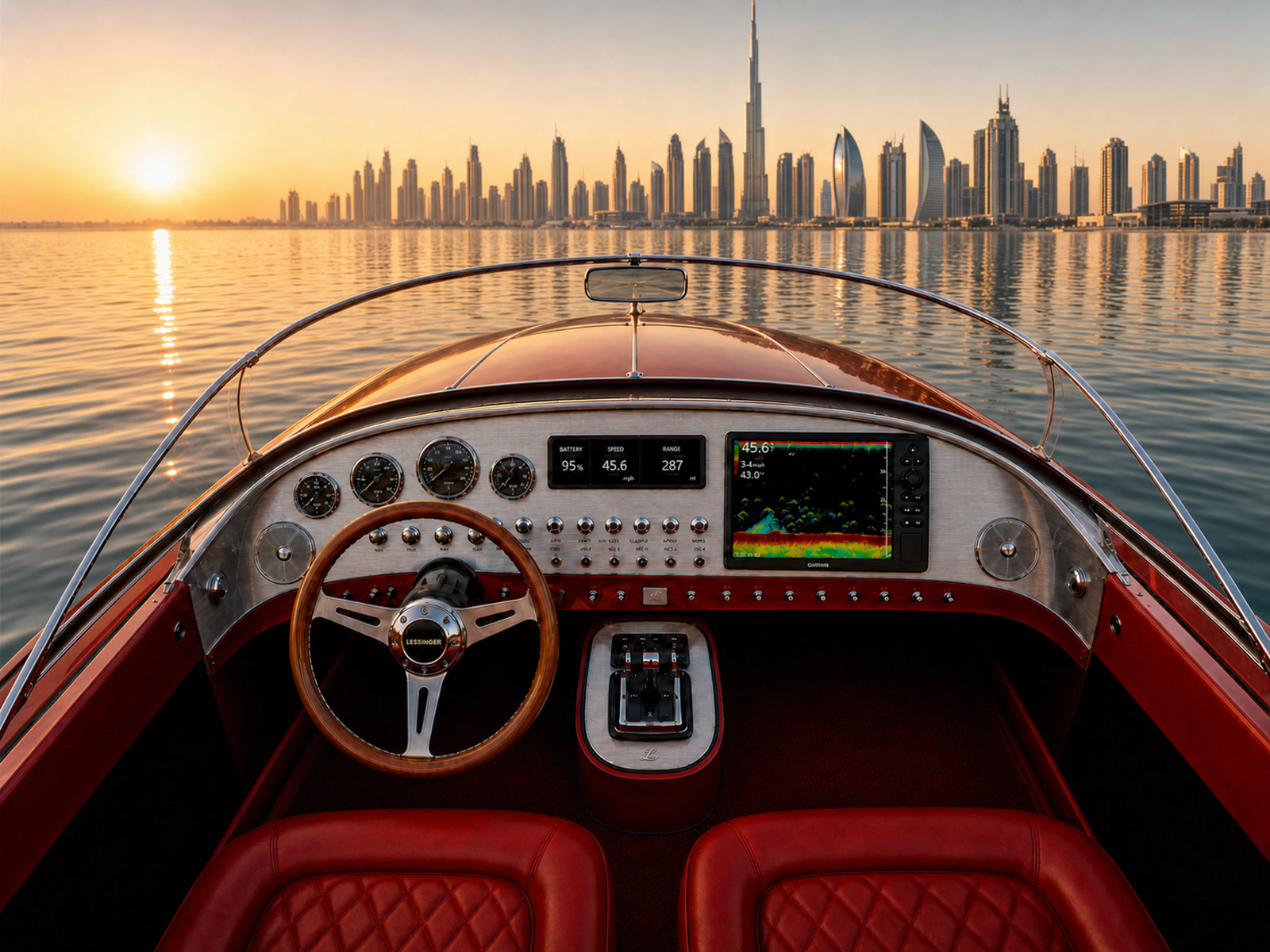 Cockpit du bateau Lessinger à Dubaï